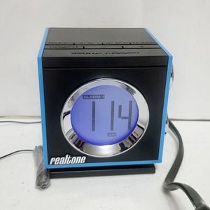 REALTONE AM/FM Dual Alarm Clock Radio RT205 Blue Black Tested